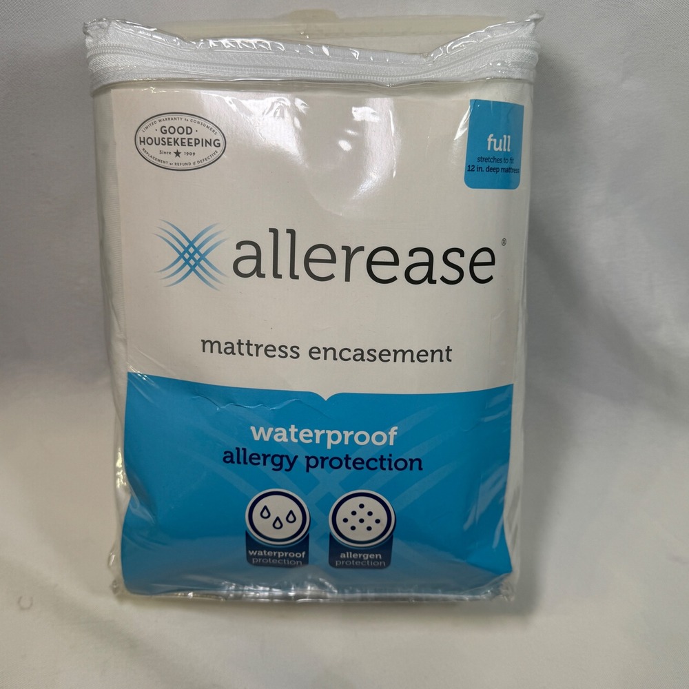 Allerease Full Mattress Encasement Waterproof Allergy Protection 12in Deep White